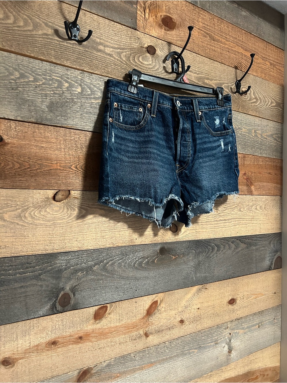 Levi's Dark Blue Distressed Denim Jean Shorts